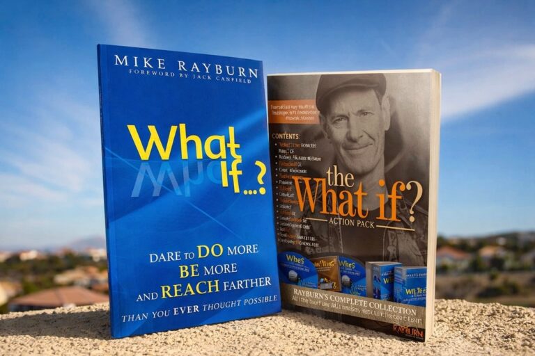 The What IF? SuperCharger product bundle featuring Mike Rayburn's book and action pack for personal development and motivation